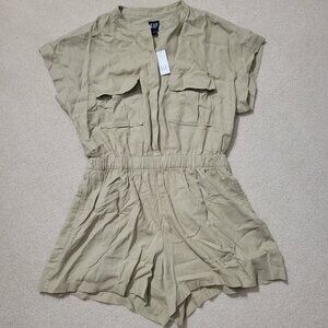 Gap Women's Khaki Safari Linen Blend Romper NWT, Size Medium